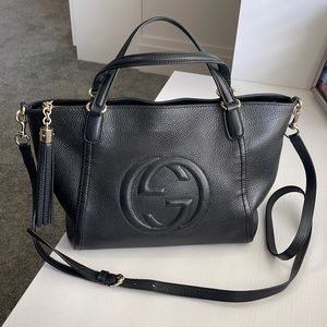 Gucci Soho Pebbled Calfskin Top Handle Black Leather and Cross Body Bag